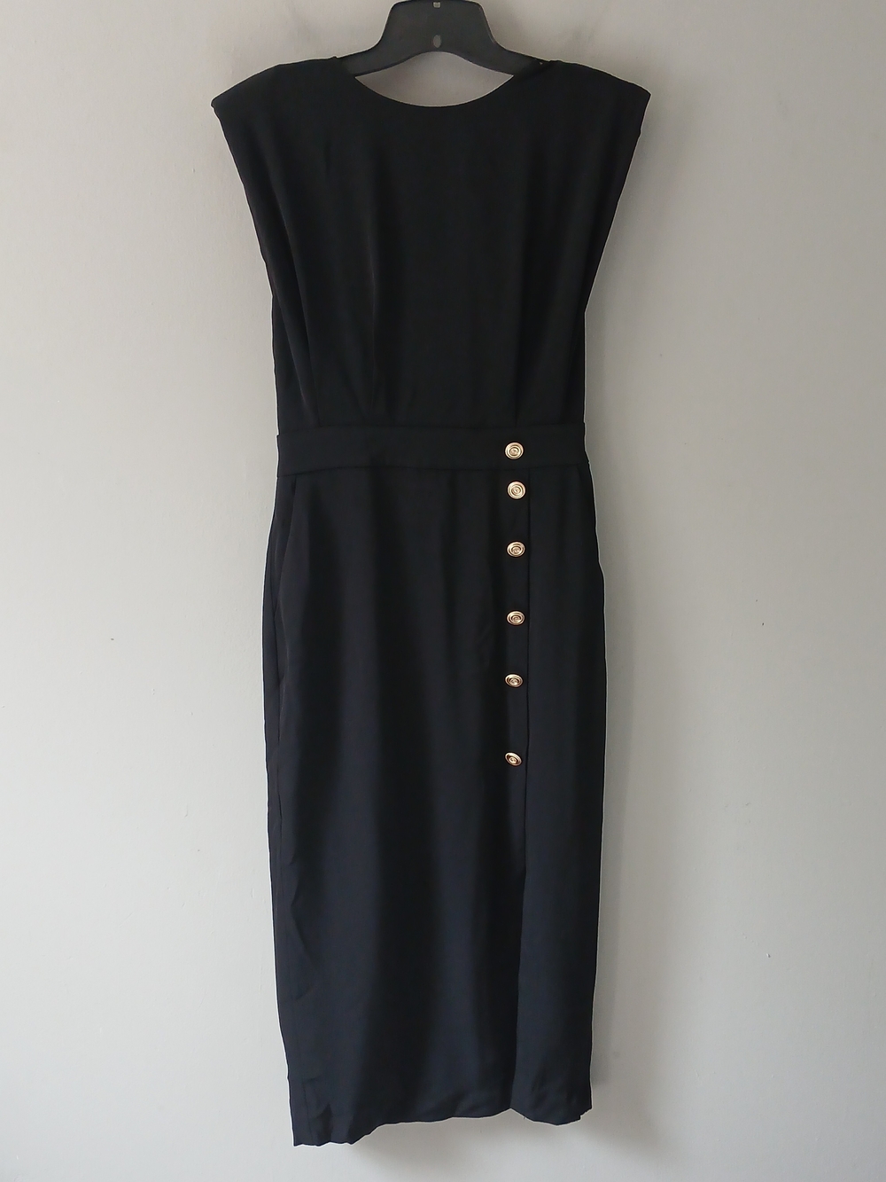 Fehaute Women's Size 4 Black Buttoned Side-Slit Midi Dress Crew Neck NWT!!!